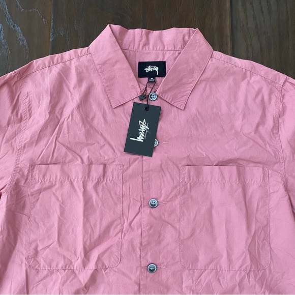 NWT Stussy Men's Berry Color Ranch Long Sleeve Button Down Shirt Size M - Picture 1 of 9